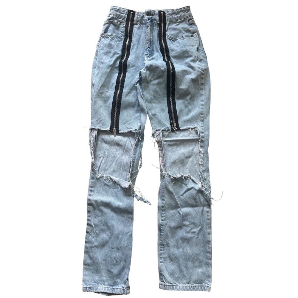 Ragged Priest Ripped Jeans Light Wash Distressed Zipper Detail Grunge Denim 28